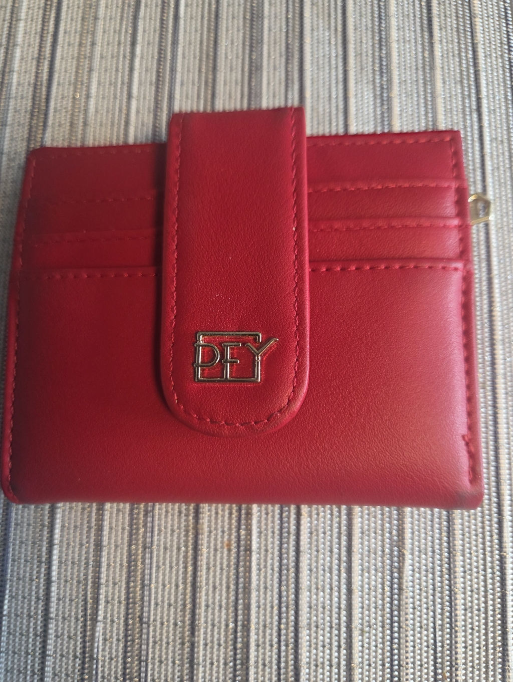 Red Leather Card Holder With Gold Pfy Logo Red Leather Card Holder With Gold Pfy Logo